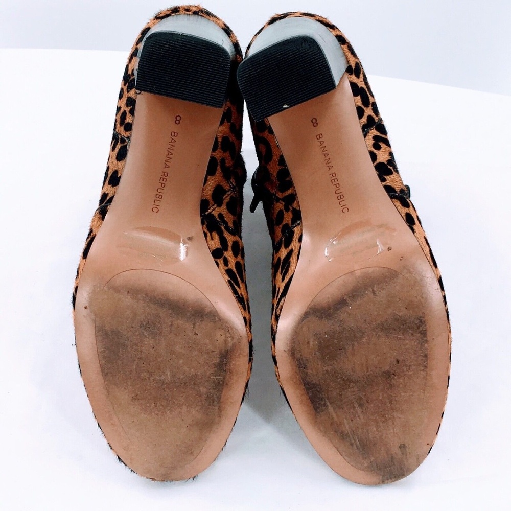 Banana Republic Womens Leopard Print Calf Hair Bootie Brown Leather Ankle Sz 8 - Picture 10 of 10